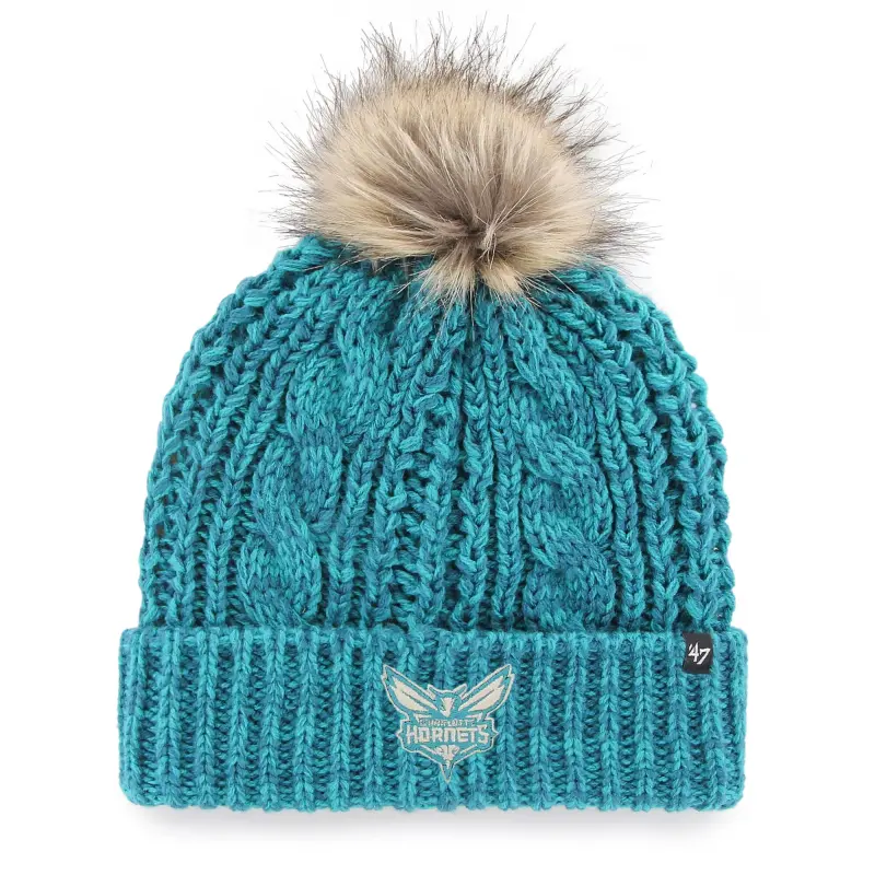 women8217s charlotte hornets 821747 teal meeko cuffed knit hat with pom
