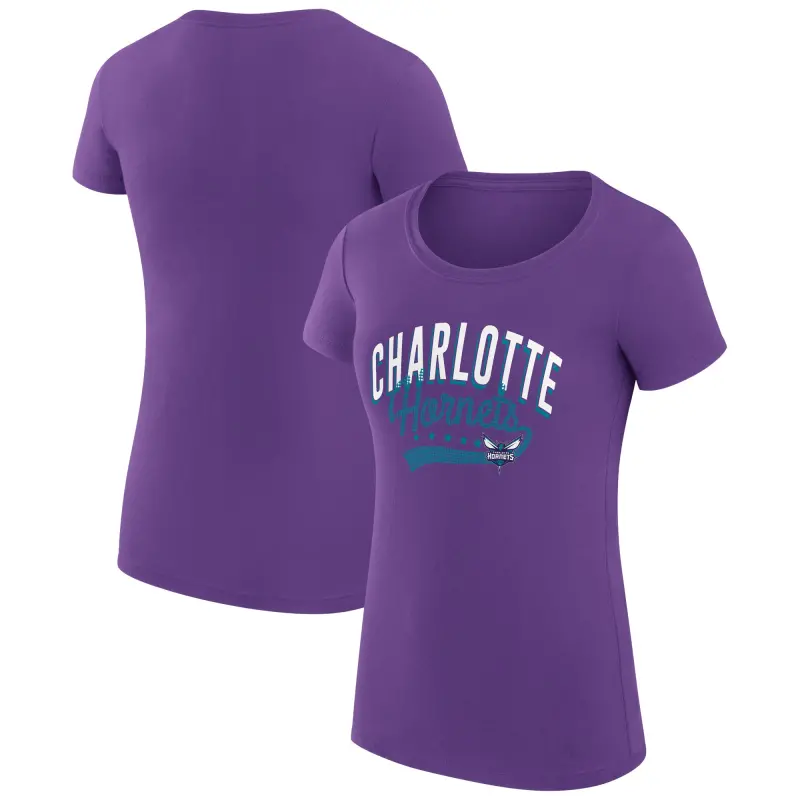 women8217s charlotte hornets g-iii 4her by carl banks purple filigree logo fitted t-shirt