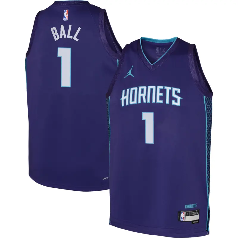 youth charlotte hornets lamelo ball jordan brand purple swingman jersey - statement edition