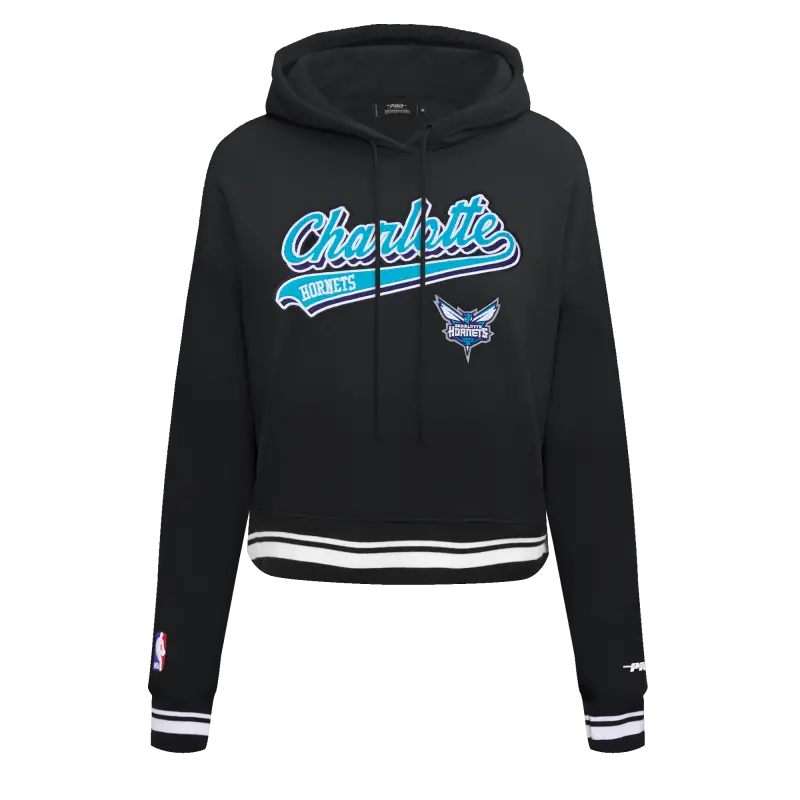 nba charlotte hornets script tail womens rib fleece cropped pullover hoodie black